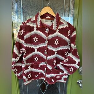 Tapestry Jacket Womens Sm Tribal Woven Cotton Western Geometric Boho Red Aztec